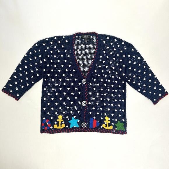 Vintage Nautical Coastal Grandma Crochet Cardigan August...